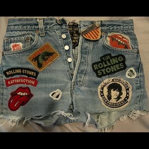 Amaaaazing Madeworn Rolling Stones denim shorts, covered in patches size 26